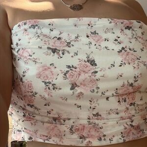 Floral Strapless Bandeau Crop Top – Coquette Y2K Cottagecore
